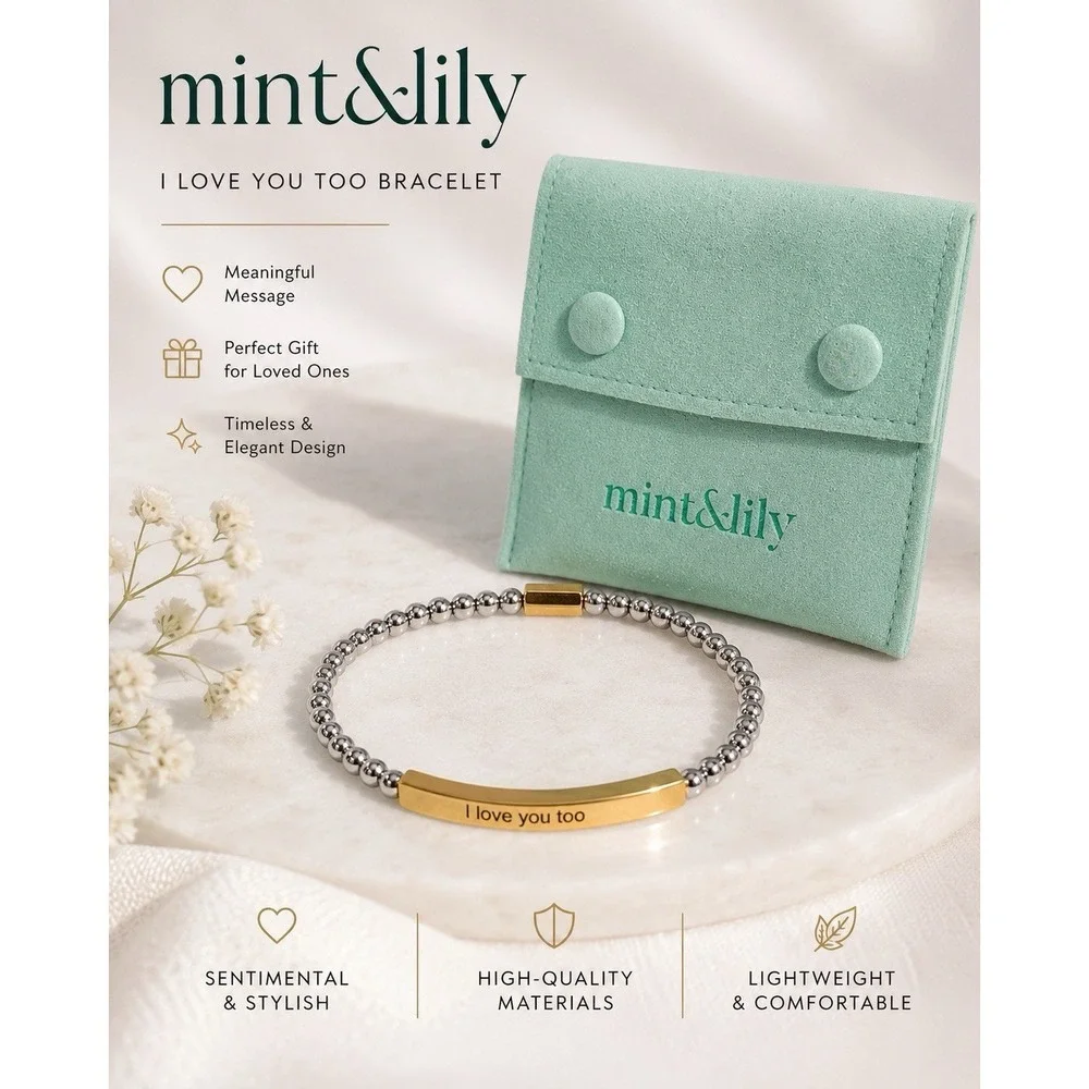 Mint & Lily I Love You Too Beaded Bracelet Silver Gold Tone with Pouch